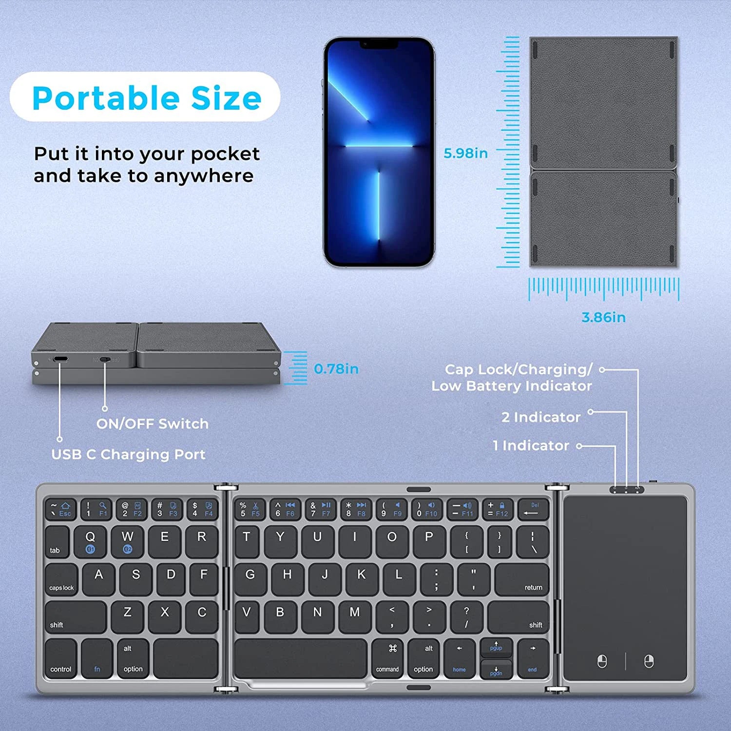 Foldable Bluetooth Keyboard — Compact Wireless Travel Keyboard