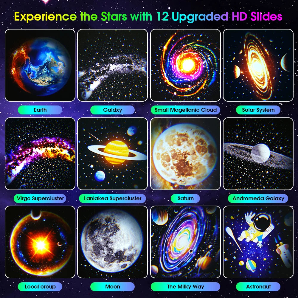 Astronaut Galaxy Projector — 12 Space Films, 360° Rotation